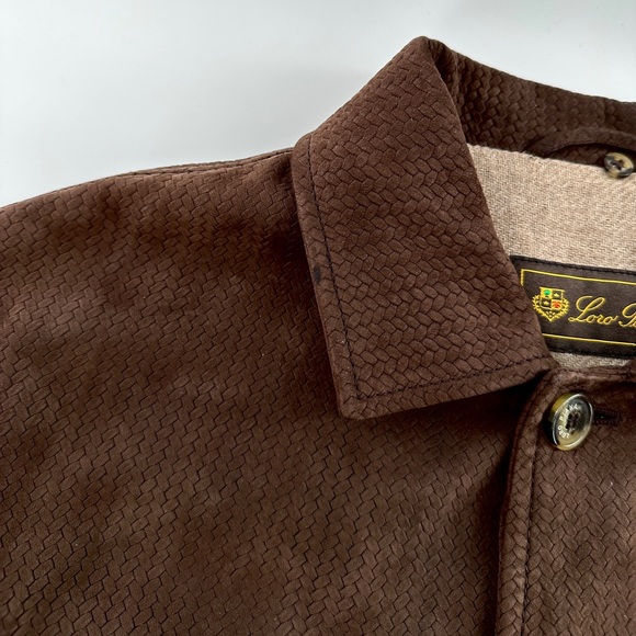 LORO PIANA Brown Fine Suede Leather 100% Cashmere Jacket Coat Intrecciato 48 38 - Picture 10 of 15